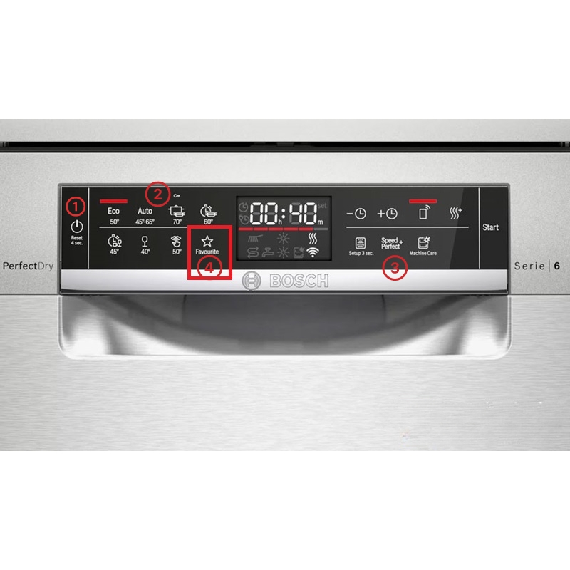 Các bước thiết lập chương trình rửa yêu thích trên máy rửa bát Bosch SMS6ZCI49E