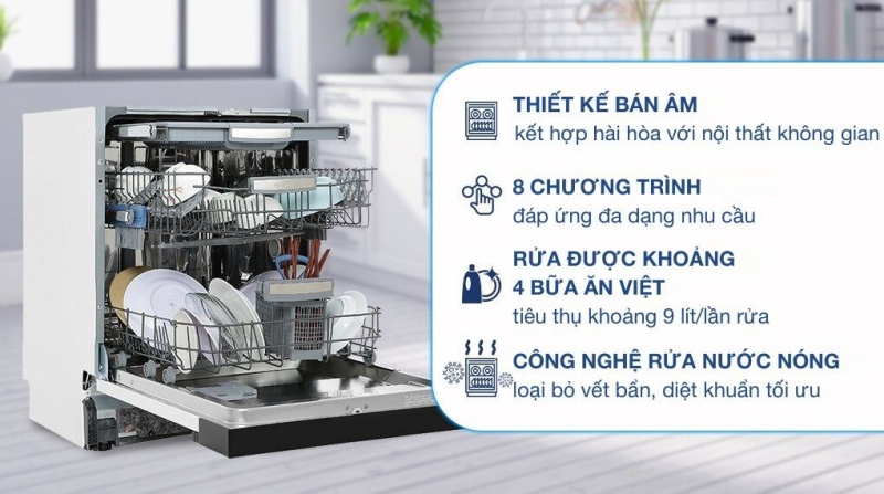 so sánh máy rửa chén độc lập và bán âm 