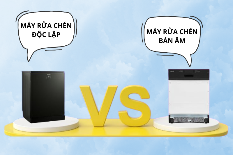so sánh máy rửa chén độc lập và bán âm
