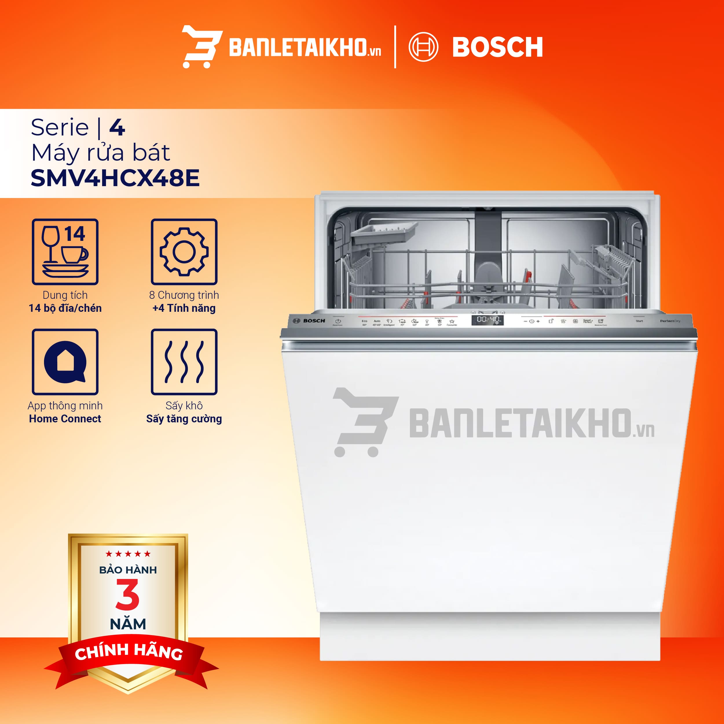 Máy Rửa Bát Bosch SMV4HCX48E – Series 4