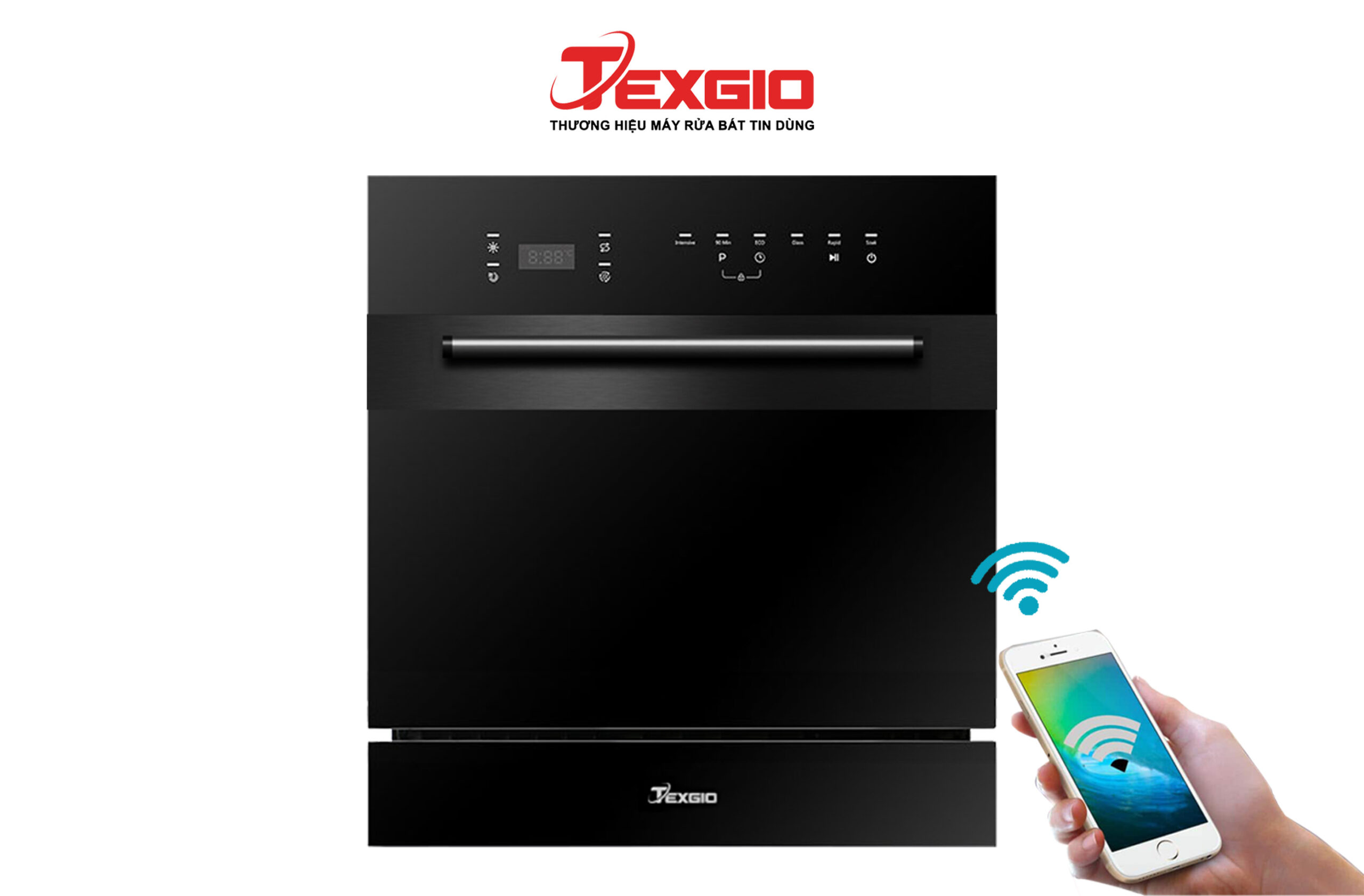 Texgio Dishwasher TGWF68GB – 8 Bộ Nâng cấp 11 Bộ – Kết Nối Wifi, Sấy Khí Nóng