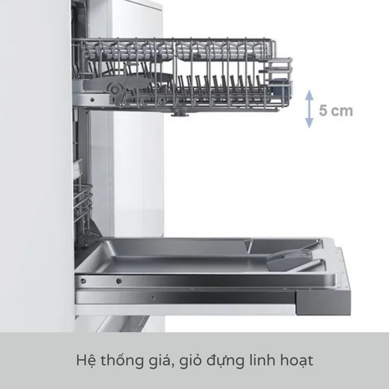 Hệ thống khay Rackmatic v&agrave; VarioDrawer Pro tr&ecirc;n m&aacute;y rửa b&aacute;t Bosch SMV4ECX14E - Series 4 cho ph&eacute;p bạn rửa được nhiều b&aacute;t đĩa hơn trong một lần