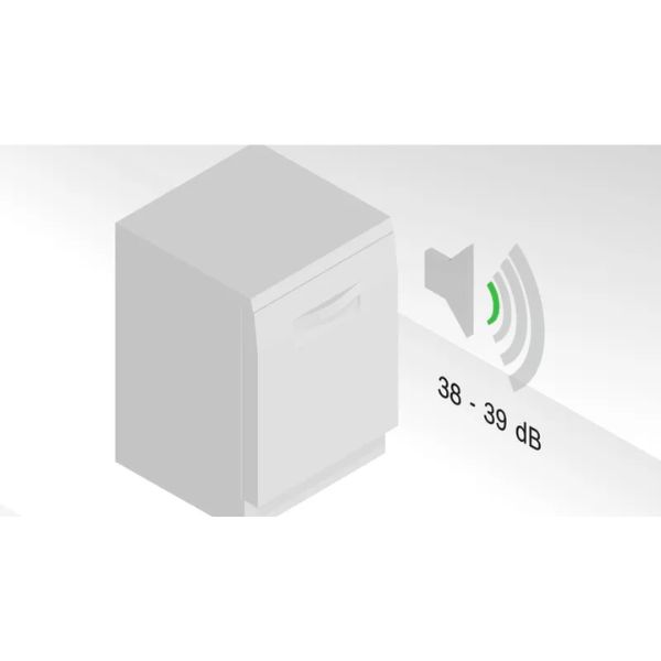 Độ ồn 38dB êm ái giúp bạn có thể sử dụng máy rửa chén vào ban đêm mà không lo gây ồn