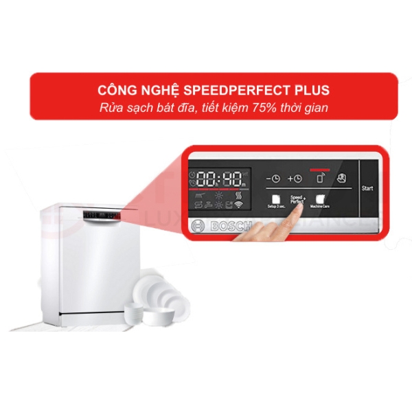 Nhờ SpeedPerfect+ bạn có thể rửa bát đĩa chỉ trong thời gian ngắn hơn tới 66% so với chương trình thông thường