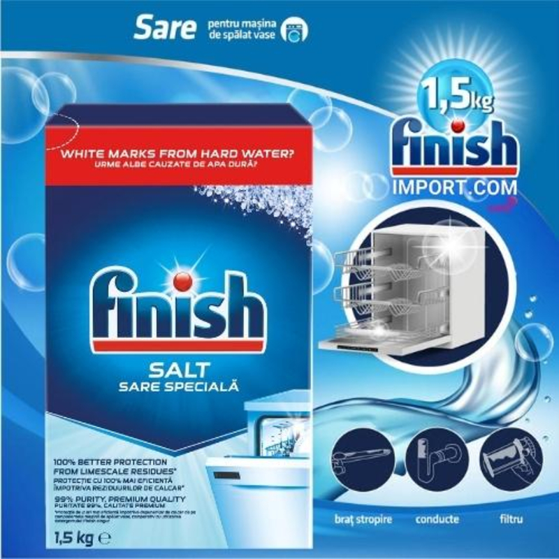 Muối rửa ch&eacute;n Finish Dishwasher Salt 1,5kg c&oacute; th&agrave;nh phần tinh khiết.