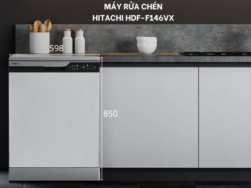Máy rửa bát Hitachi HDF-F146VX thiết kế hiện đại, phù hợp với nhiều không gian