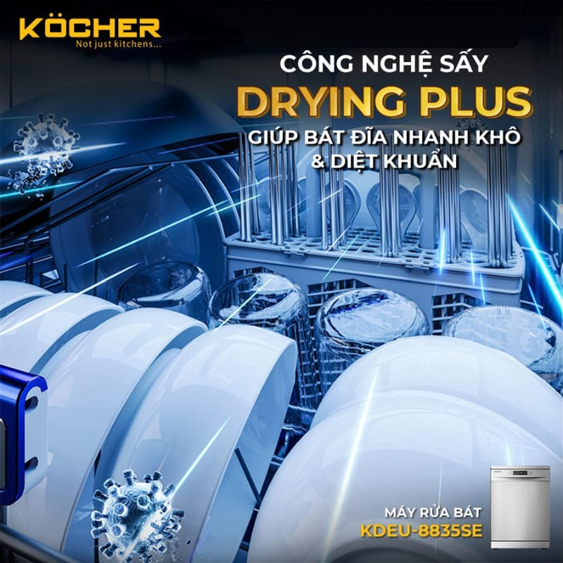 Chức năng sấy tăng cường giúp diệt vi khuẩn của chén bát