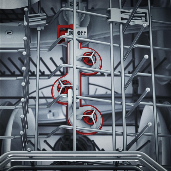 Chén đĩa sẽ sạch hơn nhờ khu vực làm sạch thêm nhờ vào 3 vòi phun nước xoay