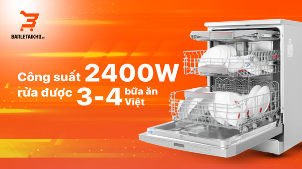 Công suất 2400w có khả năng làm sạch số lượng chén đĩa lớn