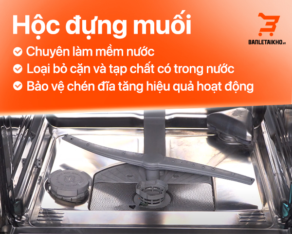 Hộc đựng muối bên dưới máy có tác dụng làm mềm nước