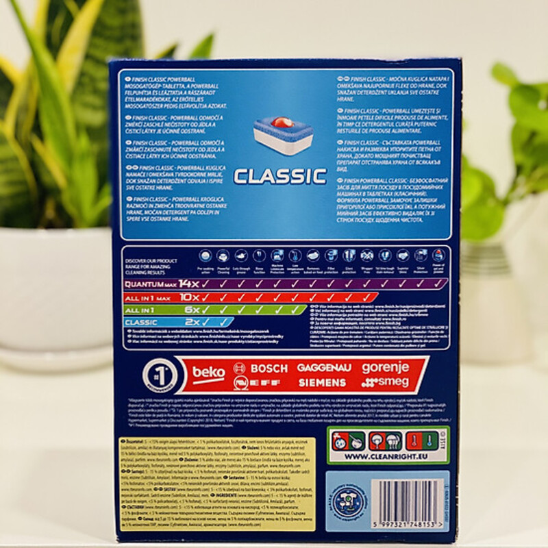 Viên rửa bát Finish Classic 120 viên đóng gói tiết kiệm có thể sử dụng lâu dài