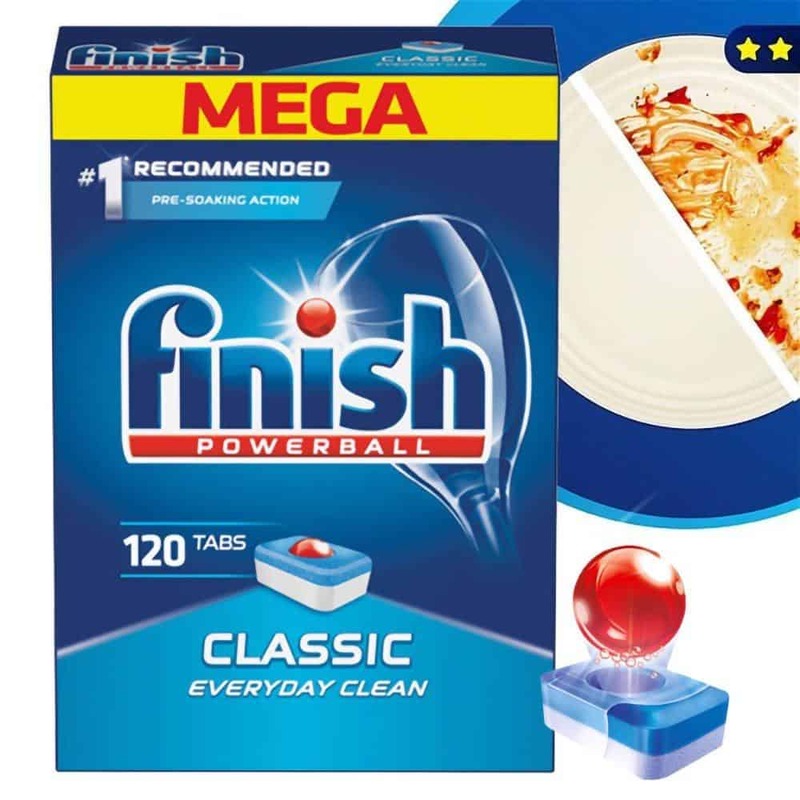 Viên rửa bát Finish Classic 120 viên có công thức 2 lớp Powerball nên có thể xử lý vết bẩn tối ưu
