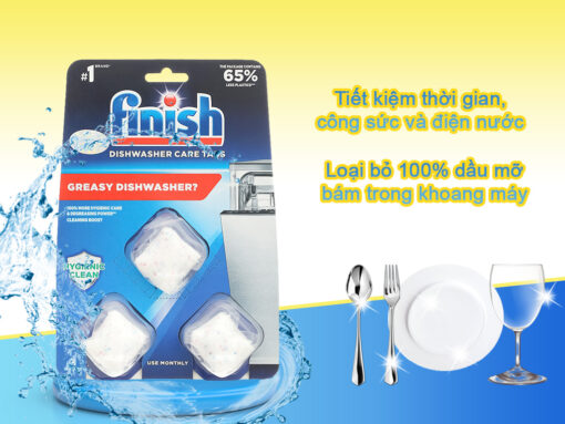 Viên vệ sinh máy rửa chén Finish - Vỉ 3 viên giúp loại bỏ cặn bẩn và mùi khó chịu, duy trì hiệu suất tối ưu và kéo dài tuổi thọ máy