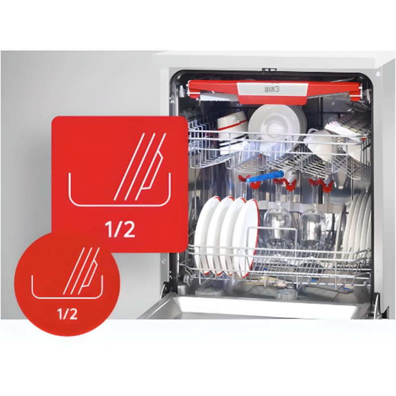 Tính năng rửa nửa tải linh hoạt giúp tiết kiệm năng lượng và nước khi rửa số lượng bát đĩa ít